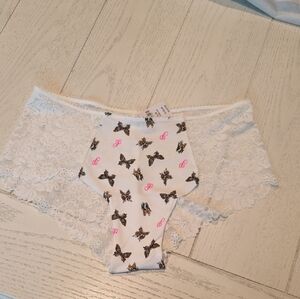 Victoria's Secret Pink Cheeky White Lace Underwear With Butterflies